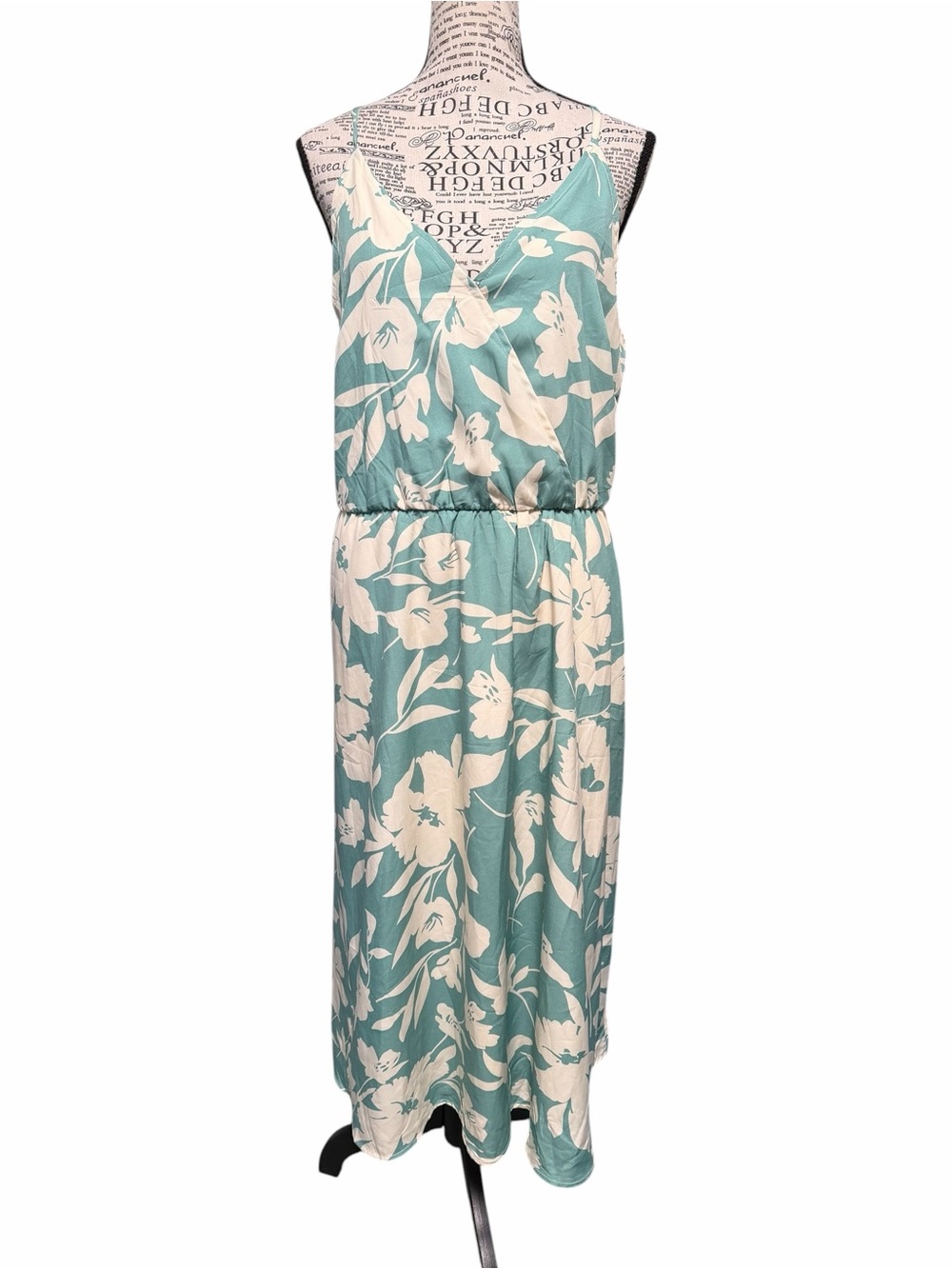 PatPat Teal Floral V-Neck Midi Dress with Cream Blooms